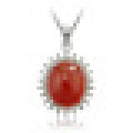 Damen 925 Sterling Silber Anhänger Halskette Intarsien Red Chalcedon mit Kette